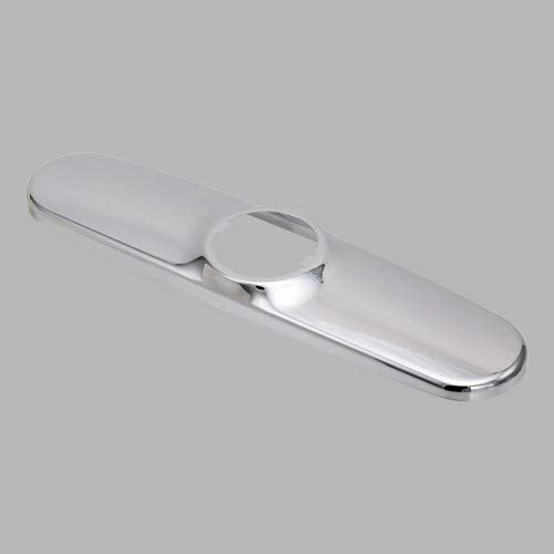 Chrome escutcheon plate with three holes and circular center opening for pull-out kitchen faucet installation.
