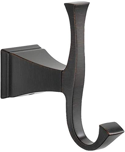 Black double robe hook with curved hooks and rectangular wall mount plate.