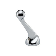 Chrome lever handle with spherical top and curved stem mounted on round base.