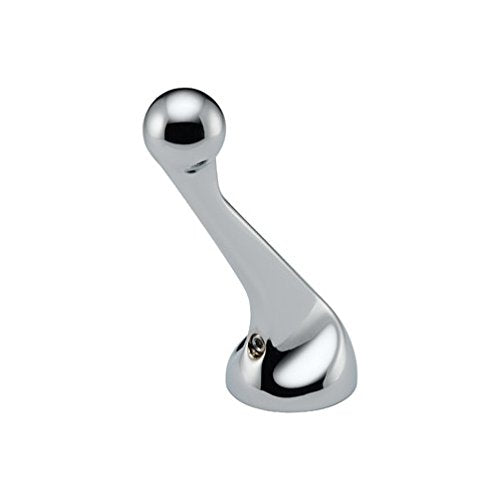Chrome lever handle with spherical top and curved stem mounted on round base.