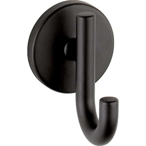 Matte black robe hook with curved hook design and circular wall-mounted backing plate.
