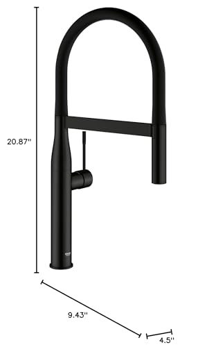 Matte black single-handle kitchen faucet with tall arched spout and pull-down spray head, 20.87" height.
