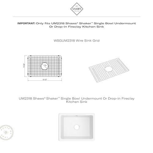 Stainless steel wire grid with square mesh pattern and circular drain hole, designed for single bowl sink.