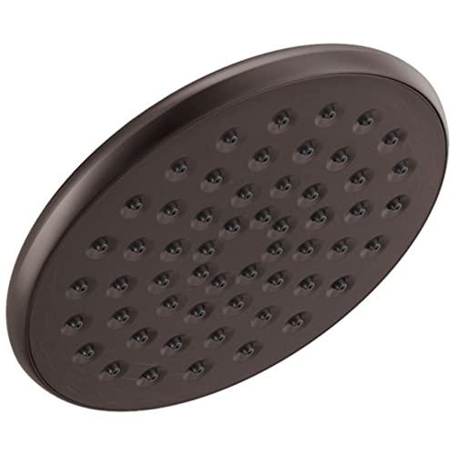 Round dark gray raincan shower head with multiple spray nozzles arranged in rows across the circular face.