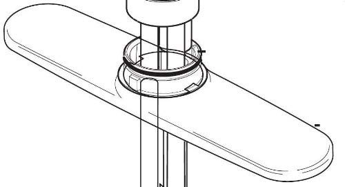 Chrome escutcheon ring with three holes for pull-out kitchen faucet installation on countertop.