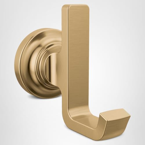 Champagne bronze robe hook with circular backplate and rectangular hook arm.