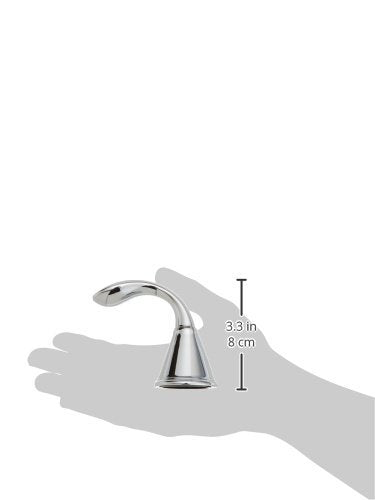 Chrome single-handle faucet lever with curved spout and cone-shaped base, shown in hand for scale at 3.3 inches tall.
