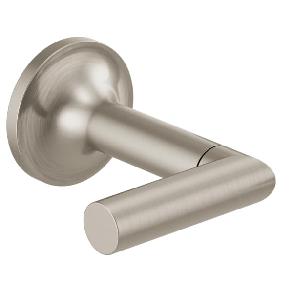 Brushed nickel wall-mounted lever handle with circular backplate and cylindrical lever arm.