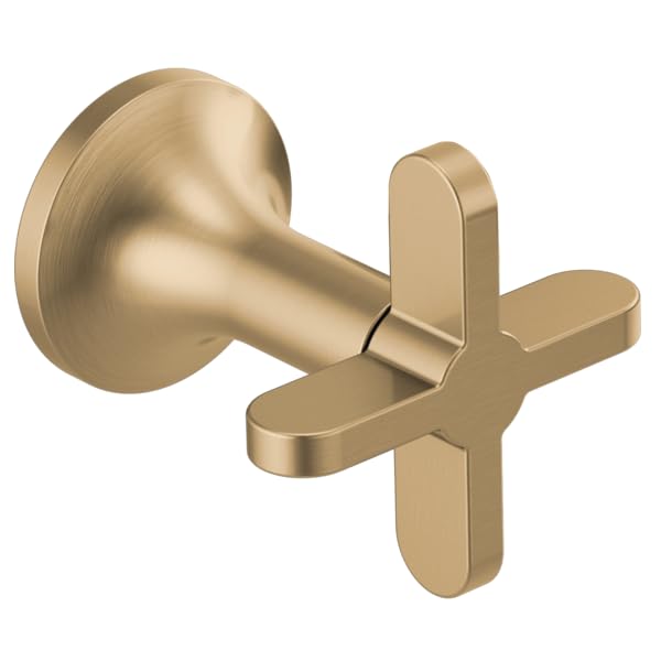 Champagne bronze wall-mount tub filler with curved spout and cross handles.