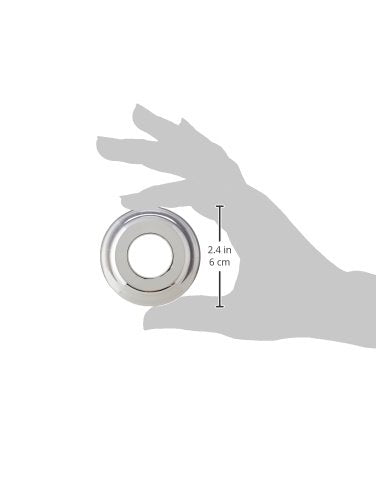 Chrome circular trim ring with concentric rings shown in hand with 6cm measurement indicator.
