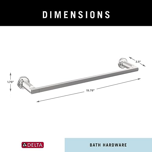 Chrome towel bar with cylindrical end caps and measurements showing 19.78" length and 1.78" height.
