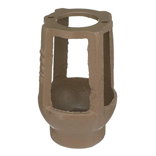 Tan metal air gap component with cylindrical body, rectangular opening, and mounting holes on top.