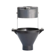 Watts 957 Series air gap assembly with gray cylindrical top chamber and black conical basin bottom connected by metal support