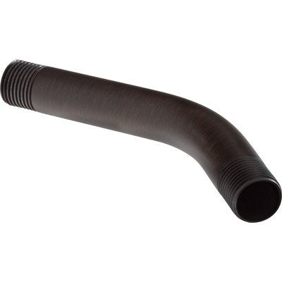 Curved shower arm in Venetian bronze finish with threaded connection at one end.