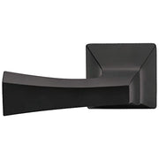 Matte black tank lever with curved handle and square mounting bracket for toilet.