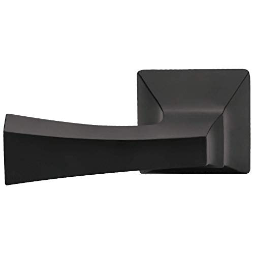 Matte black tank lever with curved handle and square mounting bracket for toilet.