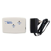 Cream-colored Watts IntelliTimer controller unit with power and timer buttons, displayed with black AC adapter and cord.