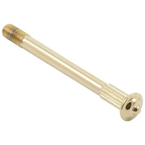 Polished brass spindle with threaded end and circular base, featuring vertical grooves near the middle section.