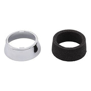 Stainless steel escutcheon and black foam gasket ring for pull-out faucet installation.