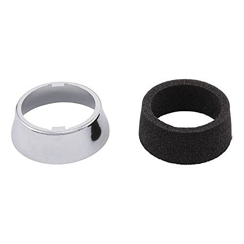 Stainless steel escutcheon and black foam gasket ring for pull-out faucet installation.