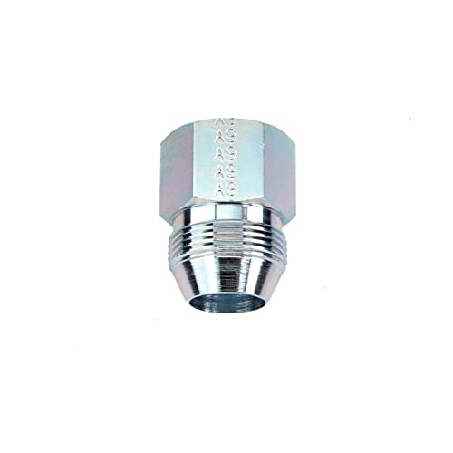 Polished metal gas flare adapter with hexagonal nut top and threaded male connection end.