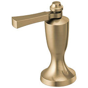 Champagne bronze single-handle Roman tub filler with curved spout and pedestal base.