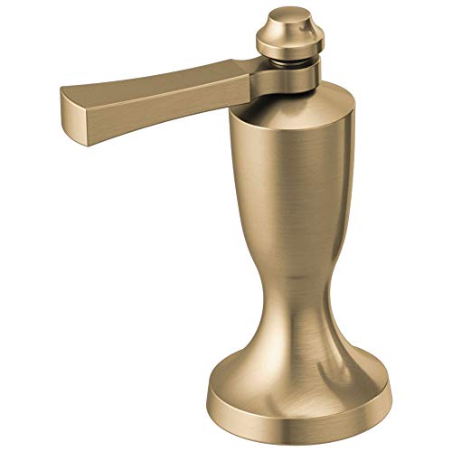 Champagne bronze single-handle Roman tub filler with curved spout and pedestal base.