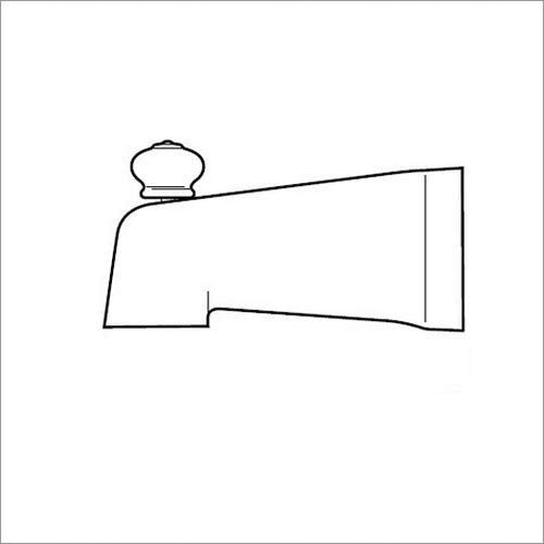 Chrome tub spout with pull-up diverter and rounded handle knob.