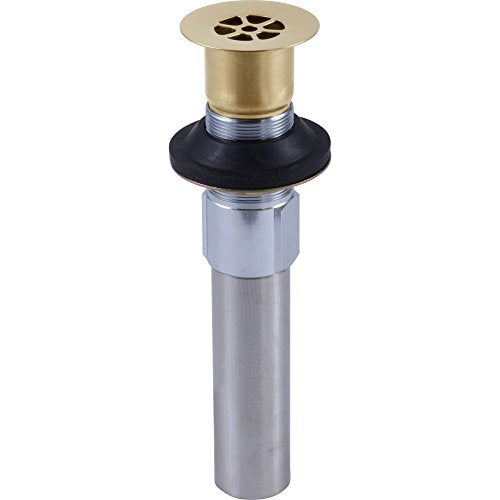 Champagne bronze grid strainer with black rubber seal and chrome cylindrical body for bathroom sink drain installation.