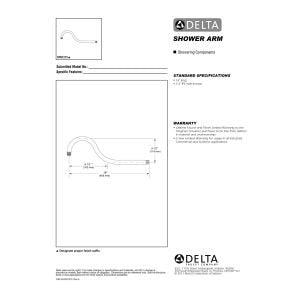 Stainless steel shower arm with mounting bracket and installation dimensions diagram.