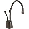 InSinkErator Indulge instant hot and cold faucet in mocha bronze with curved dual spout.