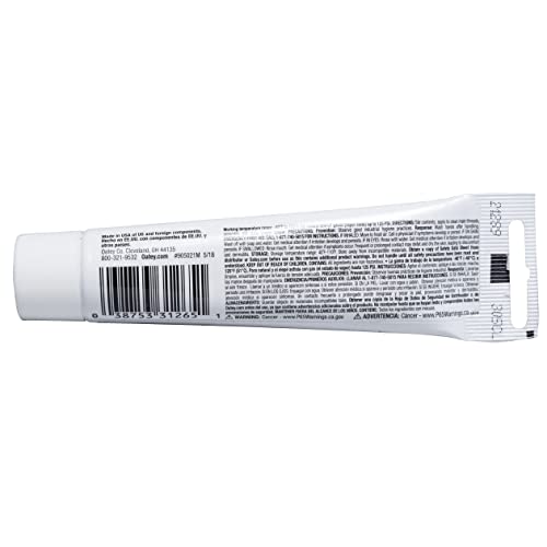 Blue pipe joint compound tube with barcode label and product information printed on white packaging.