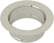 Polished nickel sink disposal flange with recessed center opening and ridged inner rim.