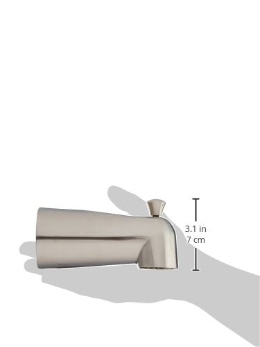 Stainless steel tub spout with pull-up diverter and curved outlet, 3.1 inches tall.