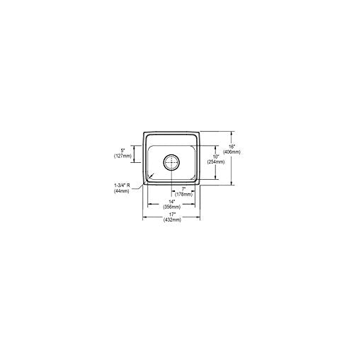 Stainless steel drop-in sink with single bowl, one faucet hole, and dimension specifications labeled.