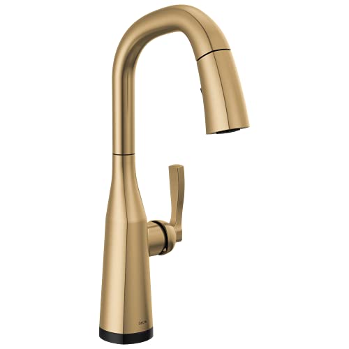 Champagne bronze single-handle pull-down kitchen faucet with high arc spout and lever handle.