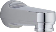 Chrome tub spout with pull-down diverter and rounded mounting flange.