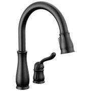 Delta Leland Single Handle Pull-Down Gooseneck Kitchen Faucet with Separate Lever Handle in Matte Black Finish - 978-BLWE-DST