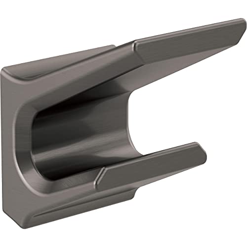 Gunmetal gray double robe hook with two curved arms extending from a rectangular wall-mounted backplate.