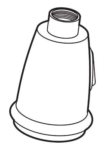 Conical spray head component with threaded top collar and base ring for kitchen faucet assembly.