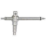 Metal universal key with cross-shaped head and horizontal shaft with threaded connectors on ends.