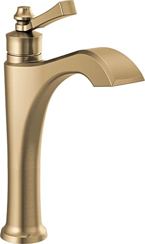 Champagne bronze single-handle bathroom faucet with curved spout and lever handle for vessel sinks.