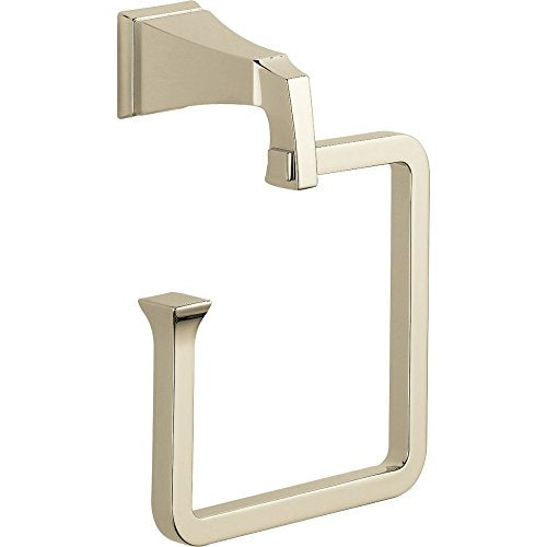 Champagne bronze towel ring with rectangular open design and angled wall mount bracket.