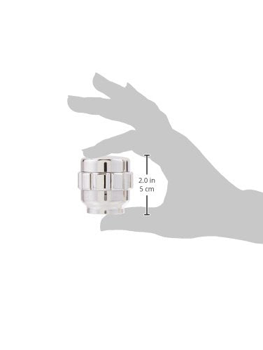 Chrome faucet handle with cross-grip design, approximately 2.0 inches tall, shown in hand for scale.