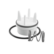White plastic pressure vacuum breaker vent float kit with four vertical posts, rubber gasket ring, and coiled metal spring co