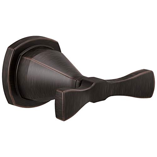 Bronze double robe hook with curved arms and square mounting plate.