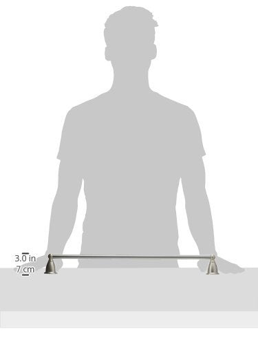 Brushed nickel wall-mounted towel bar with chrome end brackets, 24 inches wide, shown at scale on figure.