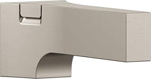 Champagne bronze diverter tub spout with curved outlet and mounting bracket.