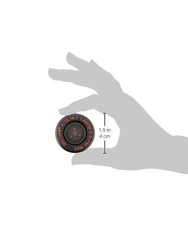 Oil rubbed bronze kitchen faucet aerator with 1.9 inch diameter, shown in hand for scale.