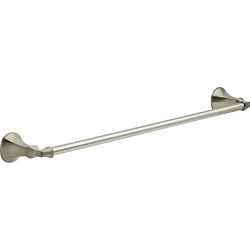 Stainless steel towel bar with decorative cone-shaped end caps on both sides.